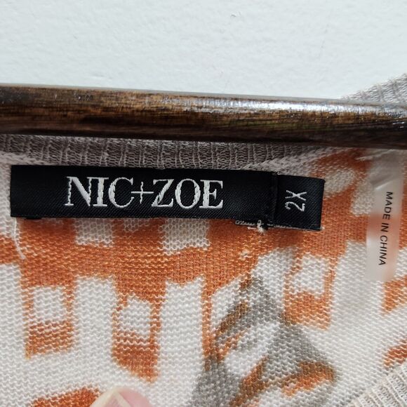 Nic + Zoe Womens Plus 3/4 Sleeve Linen Blend Sweater Size 2X Aztec Multicolor - Picture 4 of 10